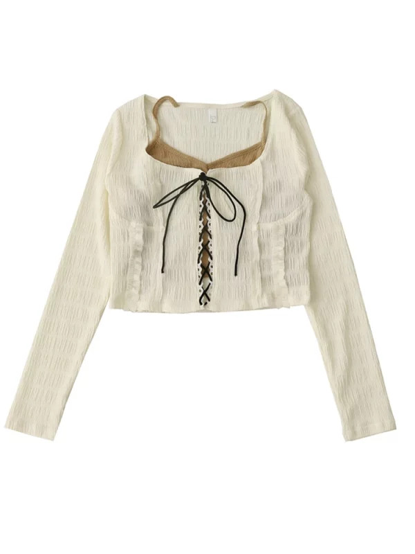 Y2K Grunge Style Crop Top with Lace-Up Detail - Women's Korean Fashion