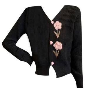 Y2K Grunge Style Cropped Cardigan - Vintage French Aesthetic Sweater