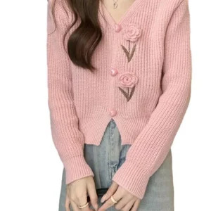 Y2K Grunge Style Cropped Cardigan - Vintage French Aesthetic Sweater