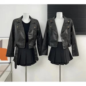 Y2K Grunge Style Cropped Faux Leather Jacket - Vintage Aesthetic Outwear