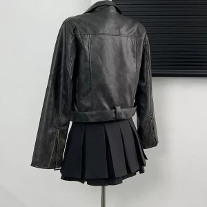 Y2K Grunge Style Cropped Faux Leather Jacket - Vintage Aesthetic Outwear