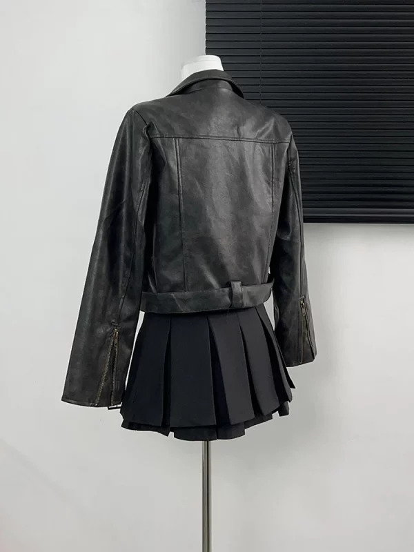 Y2K Grunge Style Cropped Faux Leather Jacket - Vintage Aesthetic Outwear