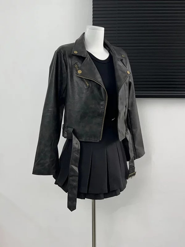 Y2K Grunge Style Cropped Faux Leather Jacket - Vintage Aesthetic Outwear