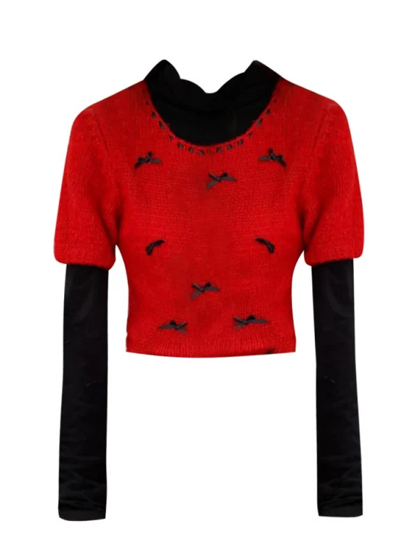 Y2K Grunge Style Cropped Sweater with Contrast Color Design