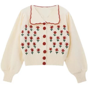 Y2K Grunge Style Embroidered Cardigan - Vintage Aesthetic Crop Top