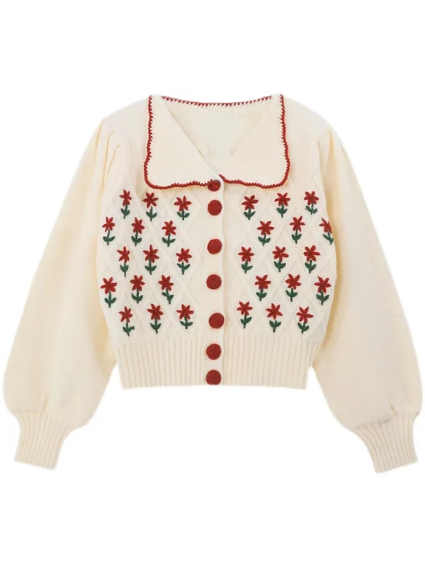 Y2K Grunge Style Embroidered Cardigan - Vintage Aesthetic Crop Top