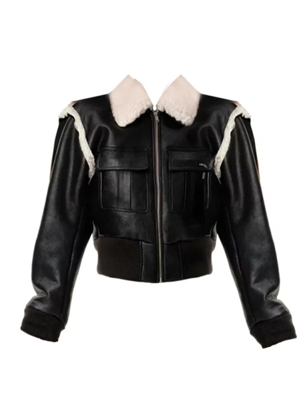 Y2K Grunge Style Faux Leather Racer Jacket - Vintage Patchwork Cropped Coat