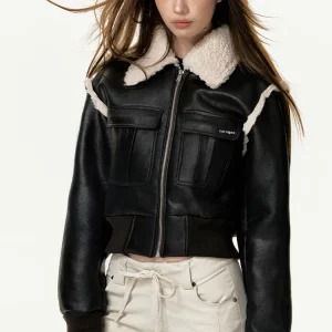 Y2K Grunge Style Faux Leather Racer Jacket - Vintage Patchwork Cropped Coat