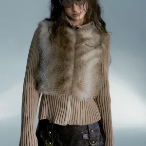 Y2K Grunge Style Fluffy Cardigan - Vintage French Fashion Zip Sweater