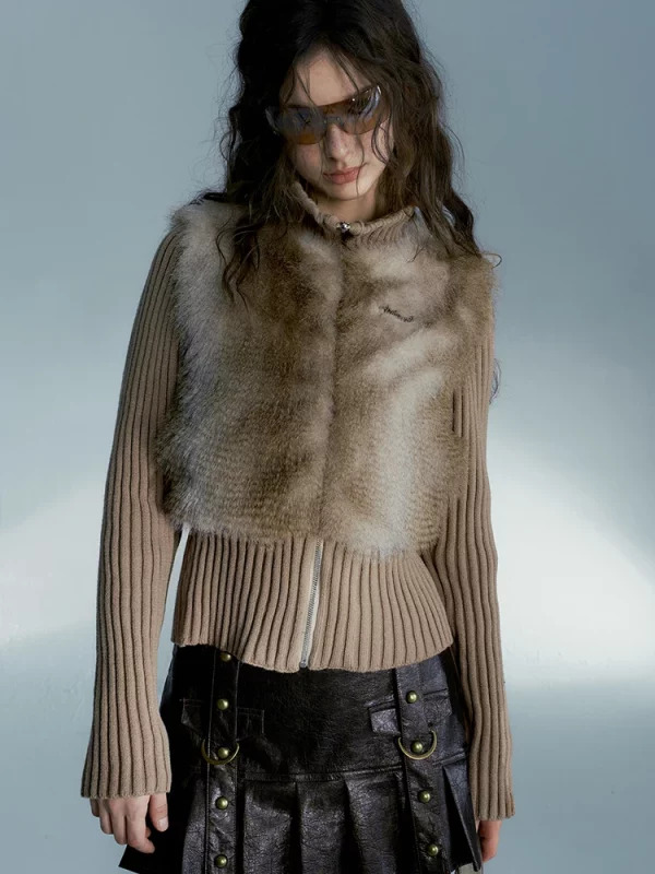 Y2K Grunge Style Fluffy Cardigan - Vintage French Fashion Zip Sweater