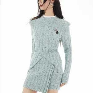 Y2K Grunge Style Knit 2-Piece Set: Long Sleeve Jumper + Mini Skirt