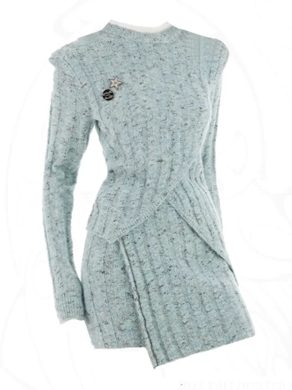 Y2K Grunge Style Knit 2-Piece Set: Long Sleeve Jumper + Mini Skirt