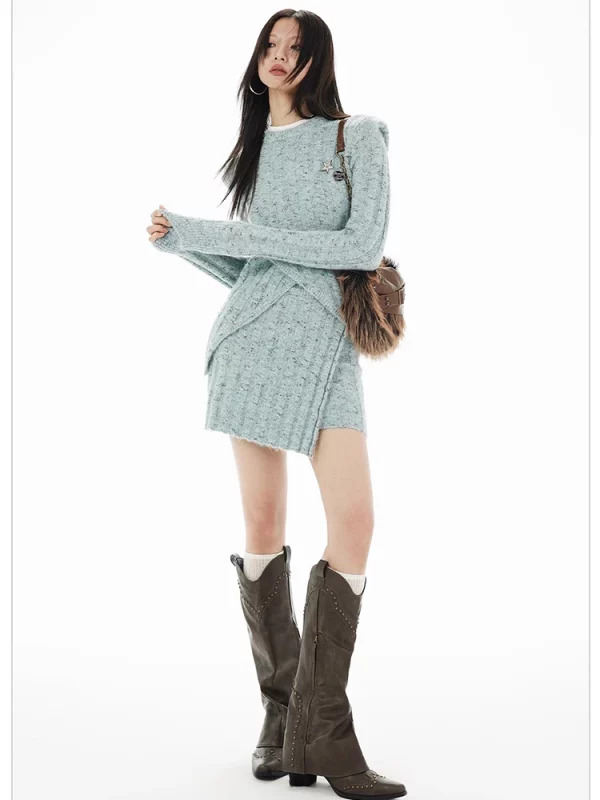 Y2K Grunge Style Knit 2-Piece Set: Long Sleeve Jumper + Mini Skirt