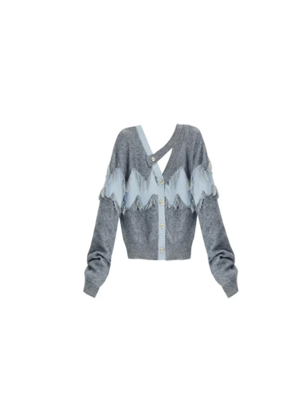 Y2K Grunge Style Knit Cardigan with Tassel Detail