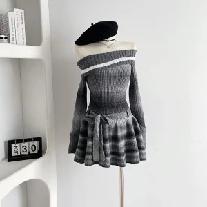 Y2K Grunge Style Knit Mini Dress - Vintage Inspired Evening Party Outfit