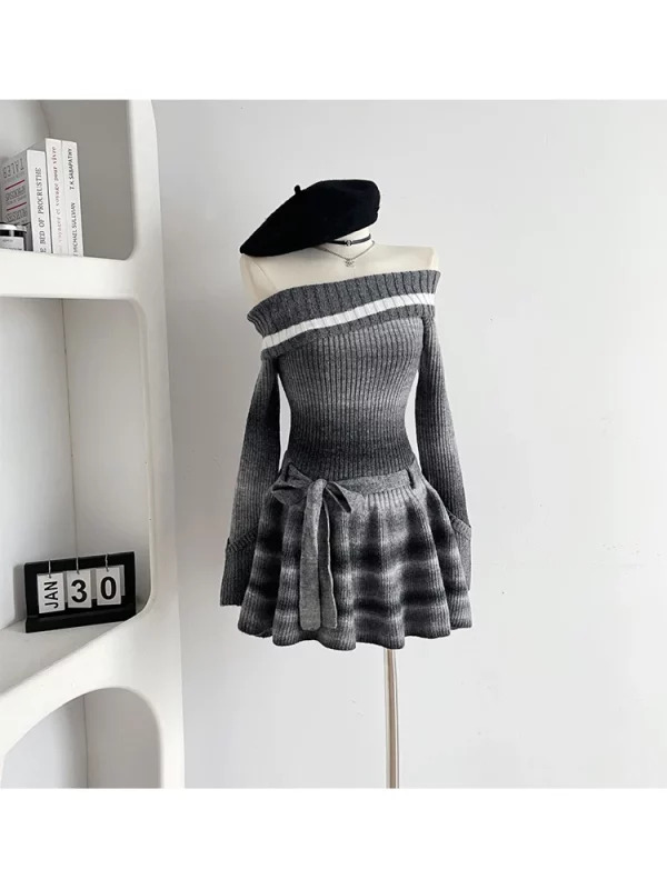 Y2K Grunge Style Knit Mini Dress - Vintage Inspired Evening Party Outfit