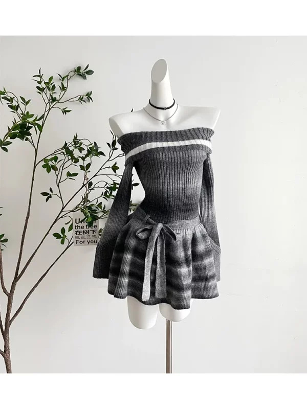 Y2K Grunge Style Knit Mini Dress - Vintage Inspired Evening Party Outfit