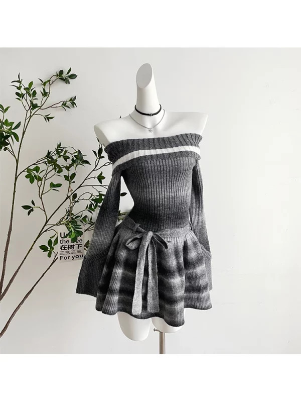 Y2K Grunge Style Knit Mini Dress - Vintage Inspired Evening Party Outfit