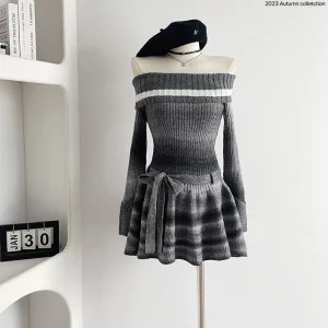 Y2K Grunge Style Knit Mini Dress - Vintage Inspired Evening Party Outfit