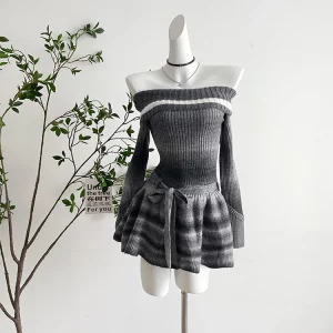 Y2K Grunge Style Knit Mini Dress - Vintage Inspired Evening Party Outfit