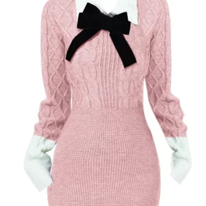 Y2K Grunge Style Mini Knit Evening Dress - Long Sleeve Gothic Party Outfit