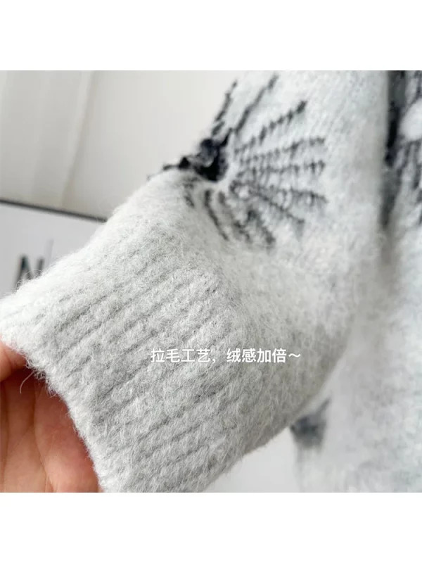 Y2K Grunge Style Mohair Jumper with Contrast Color - Oversized O-Neck Sweater for Women