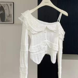 Y2K Grunge Style Off-Shoulder Sweater - Vintage French Design for Women