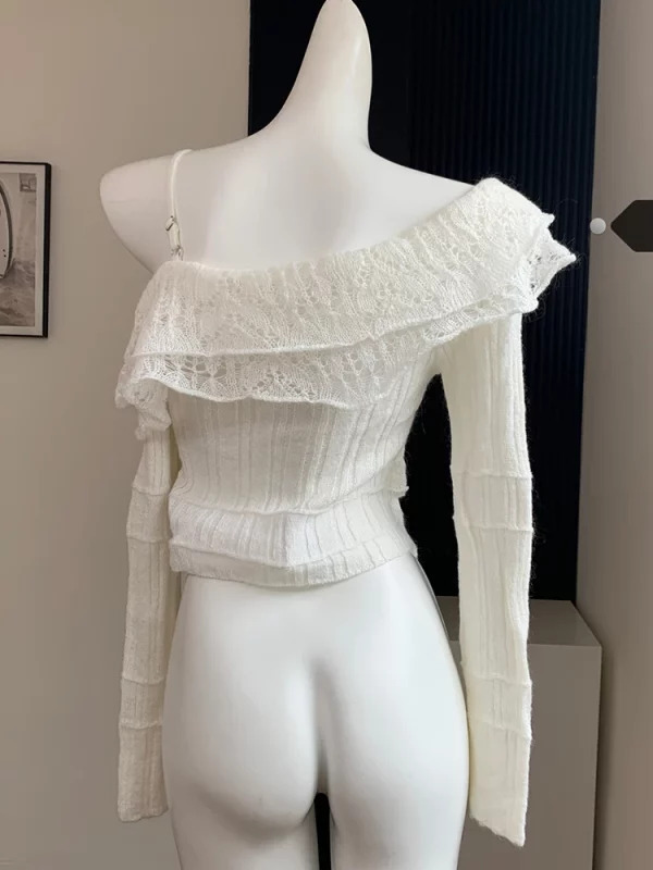 Y2K Grunge Style Off-Shoulder Sweater - Vintage French Design for Women