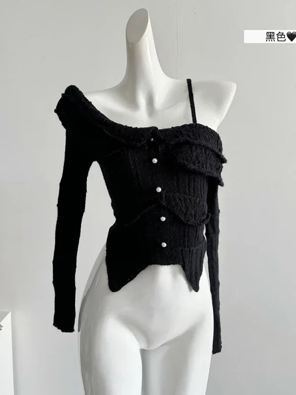 Y2K Grunge Style Off-Shoulder Sweater - Vintage French Design for Women