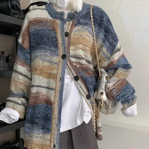 Y2K Grunge Style Oversized Cardigan - Vintage French Aesthetic Sweater