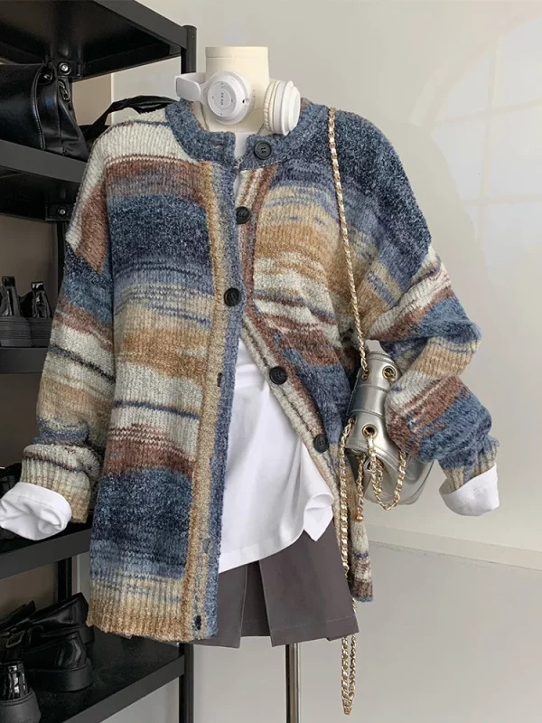 Y2K Grunge Style Oversized Cardigan - Vintage French Aesthetic Sweater