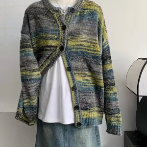 Y2K Grunge Style Oversized Cardigan - Vintage French Aesthetic Sweater