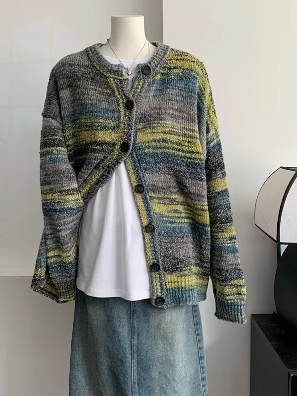 Y2K Grunge Style Oversized Cardigan - Vintage French Aesthetic Sweater