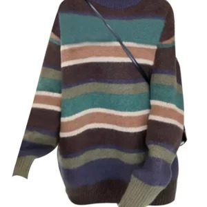 Y2K Grunge Style Oversized Striped Sweater - Vintage Inspired Jumper