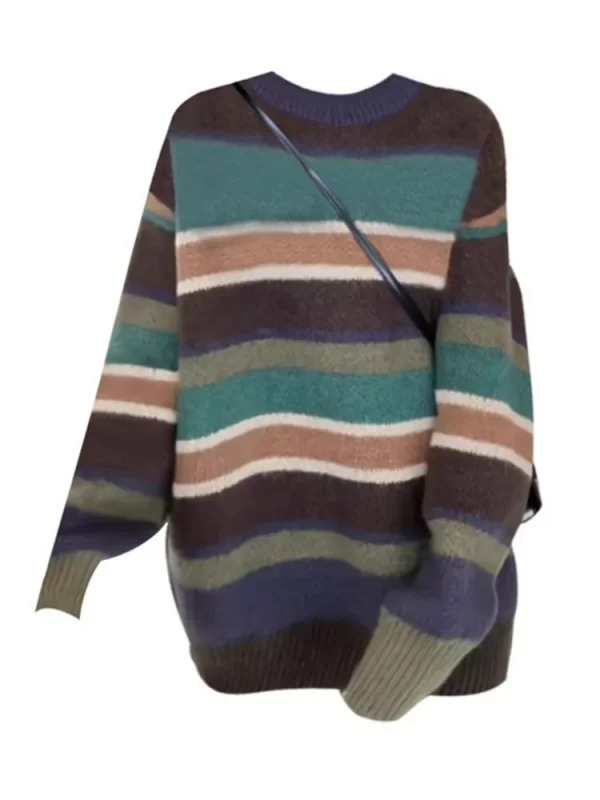 Y2K Grunge Style Oversized Striped Sweater - Vintage Inspired Jumper