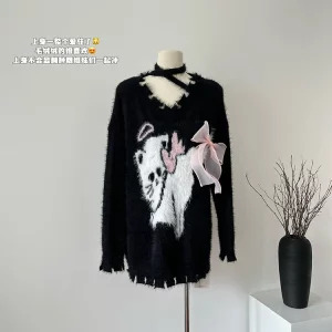 Y2K Grunge Style Oversized Sweater - Vintage Dark Academia Pullover for Women