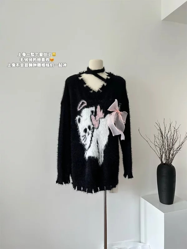 Y2K Grunge Style Oversized Sweater - Vintage Dark Academia Pullover for Women