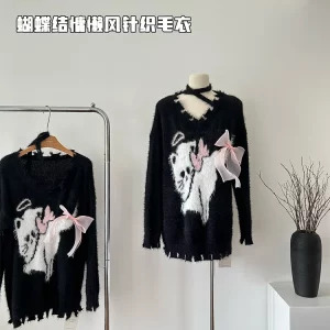 Y2K Grunge Style Oversized Sweater - Vintage Dark Academia Pullover for Women