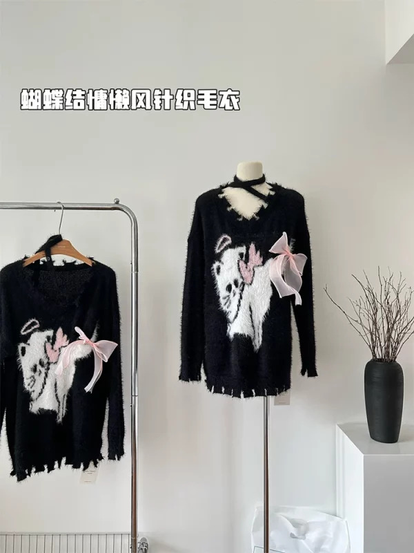 Y2K Grunge Style Oversized Sweater - Vintage Dark Academia Pullover for Women