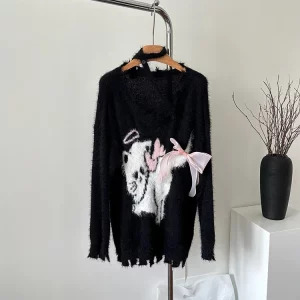 Y2K Grunge Style Oversized Sweater - Vintage Dark Academia Pullover for Women