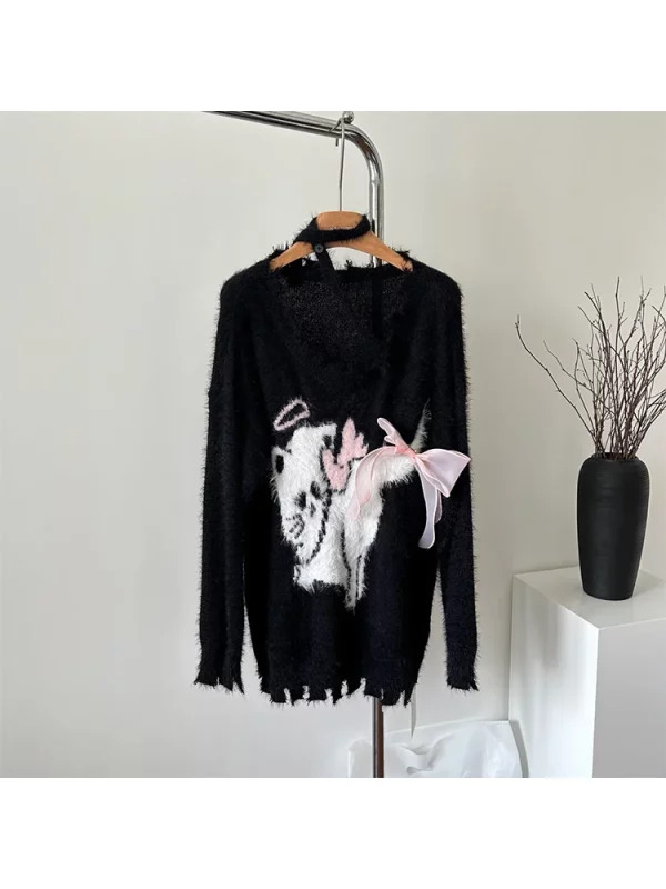 Y2K Grunge Style Oversized Sweater - Vintage Dark Academia Pullover for Women