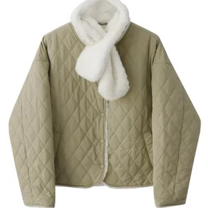 Y2K Grunge Style Padded Jacket with Scarf - Vintage Retro Outfit