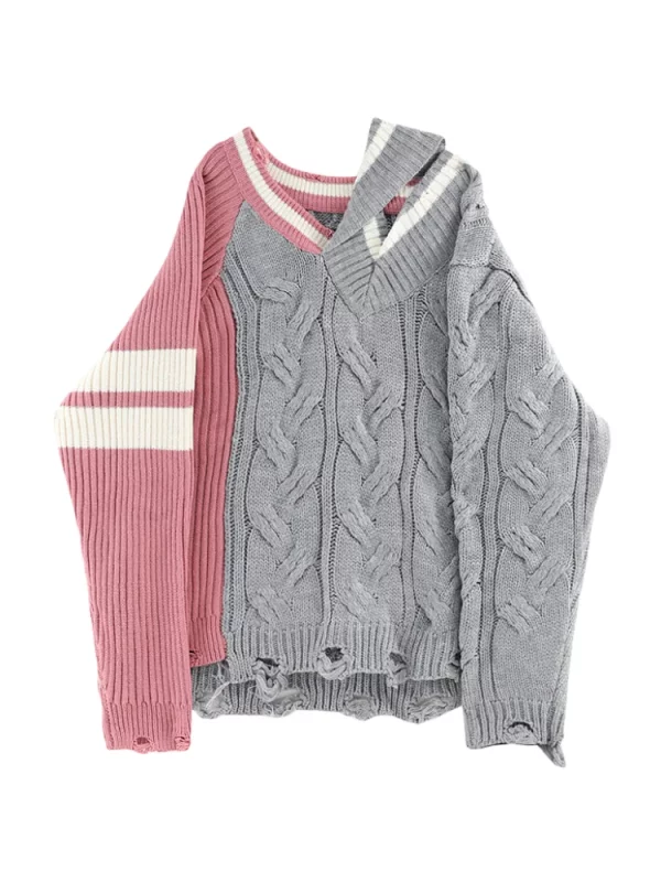 Y2K Grunge Style Patchwork Sweater - Harajuku Fashion for Women