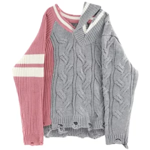 Y2K Grunge Style Patchwork Sweater - Harajuku Fashion for Women