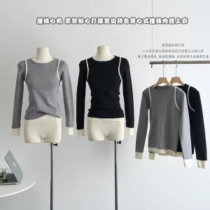 Y2K Grunge Style Patchwork Sweater - Vintage Long Sleeve Top for Women