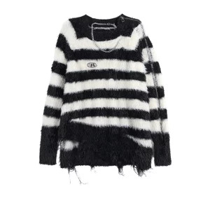 Y2K Grunge Style Plush Jumper - Loose Sweater for Women