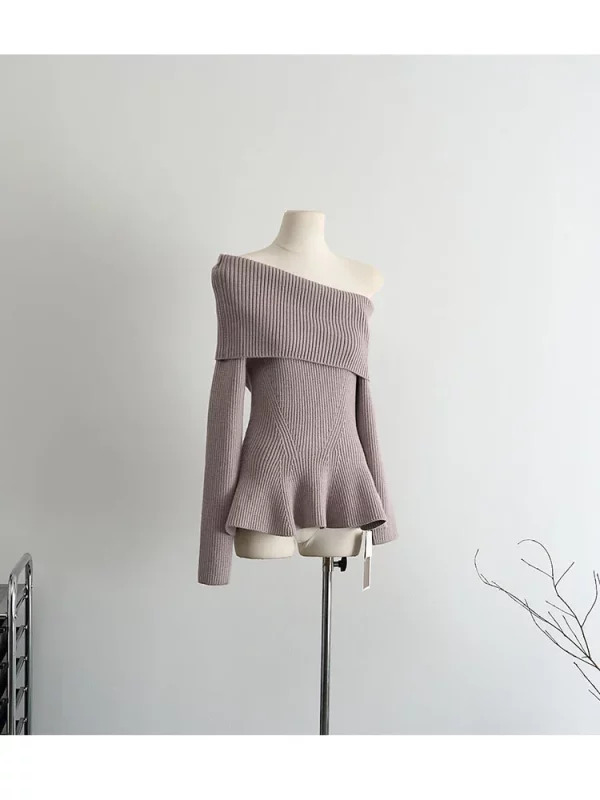 Y2K Grunge Style Slash Neck Jumper - French Vintage Design Pullover for Women