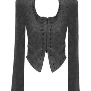 Y2K Grunge Style Square Collar Crop Top - Dark Academia Long Sleeve Cardigan