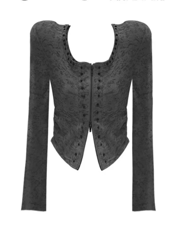 Y2K Grunge Style Square Collar Crop Top - Dark Academia Long Sleeve Cardigan