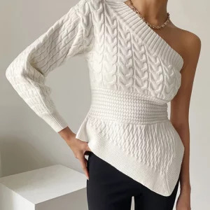 Y2K Grunge Style Strapless Sweater - Vintage French Fashion with Irregular Design